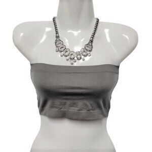 GREY Crop Top Stretchy Ribbed Bandeau Tube Top - One Size- NEW